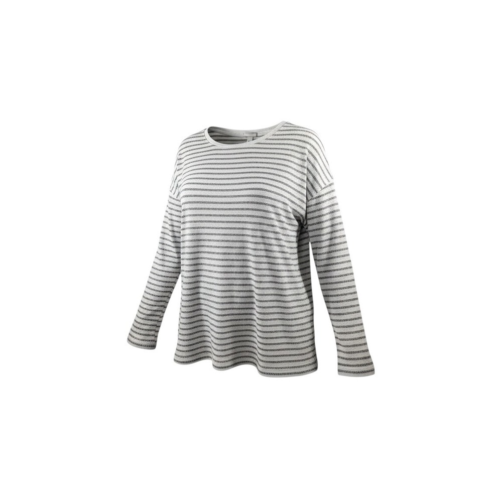 A New Day Striped Top Womens Large White Gray Excellent Long Sleeve Casual